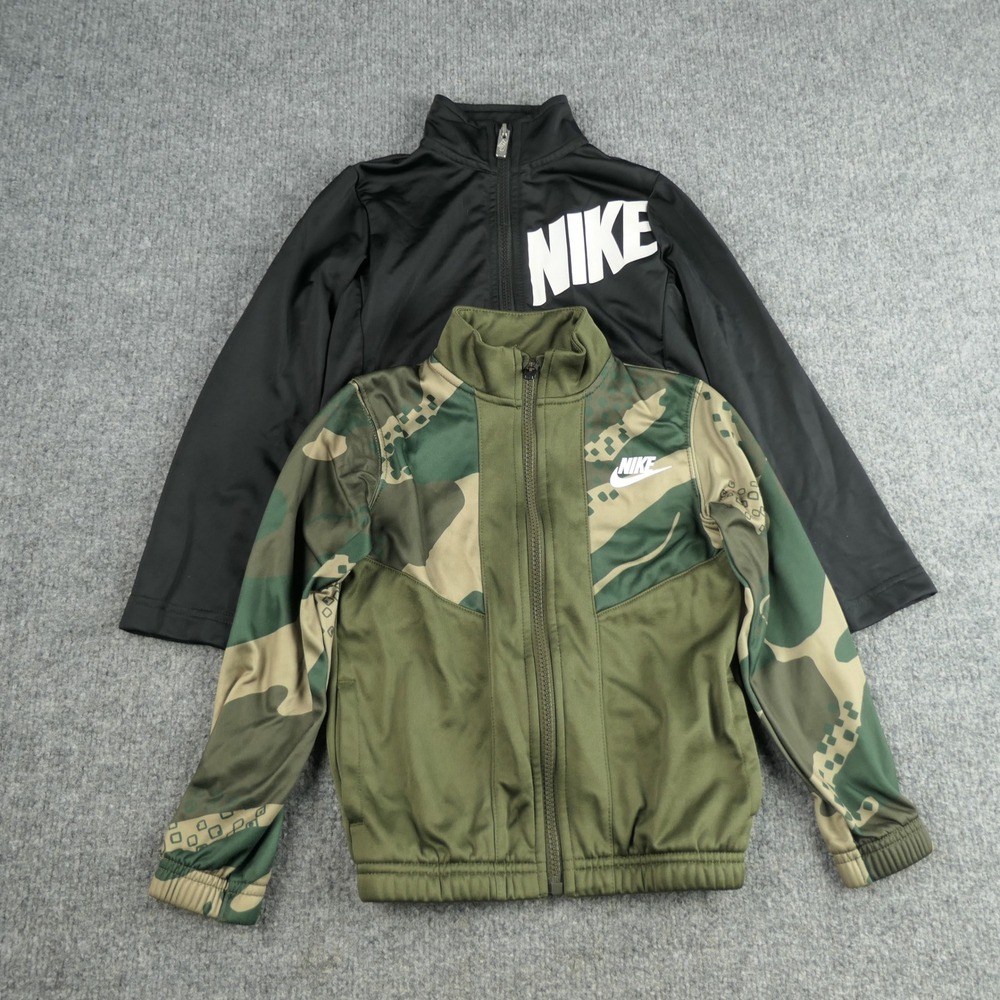 Nike Track Jackets Boys Small 4T 5 Black Camo Full Zip Athletic Sportswear Lot 2